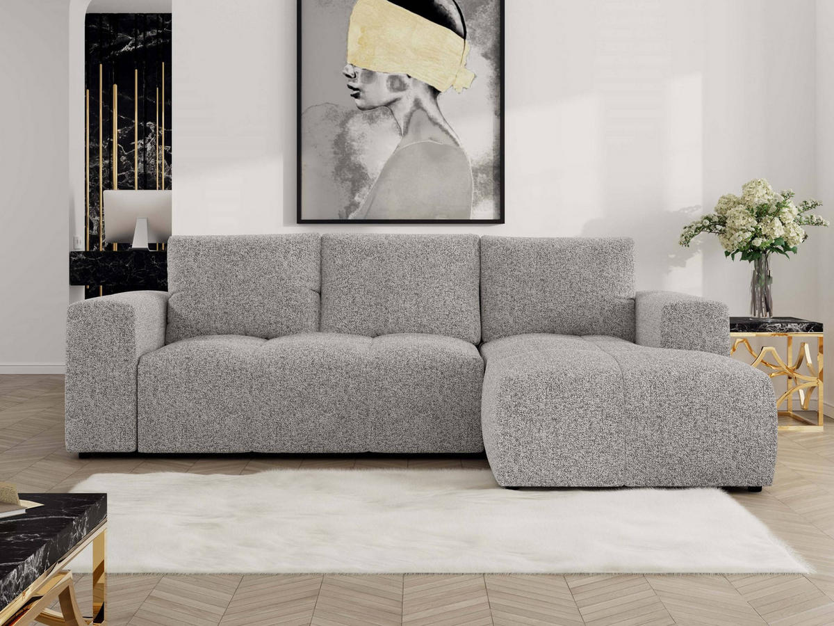 ECKSOFA MONIVA Hellgrau Strukture - Rechts - Hellgrau/Schwarz, Textil (266/164cm) - MKS