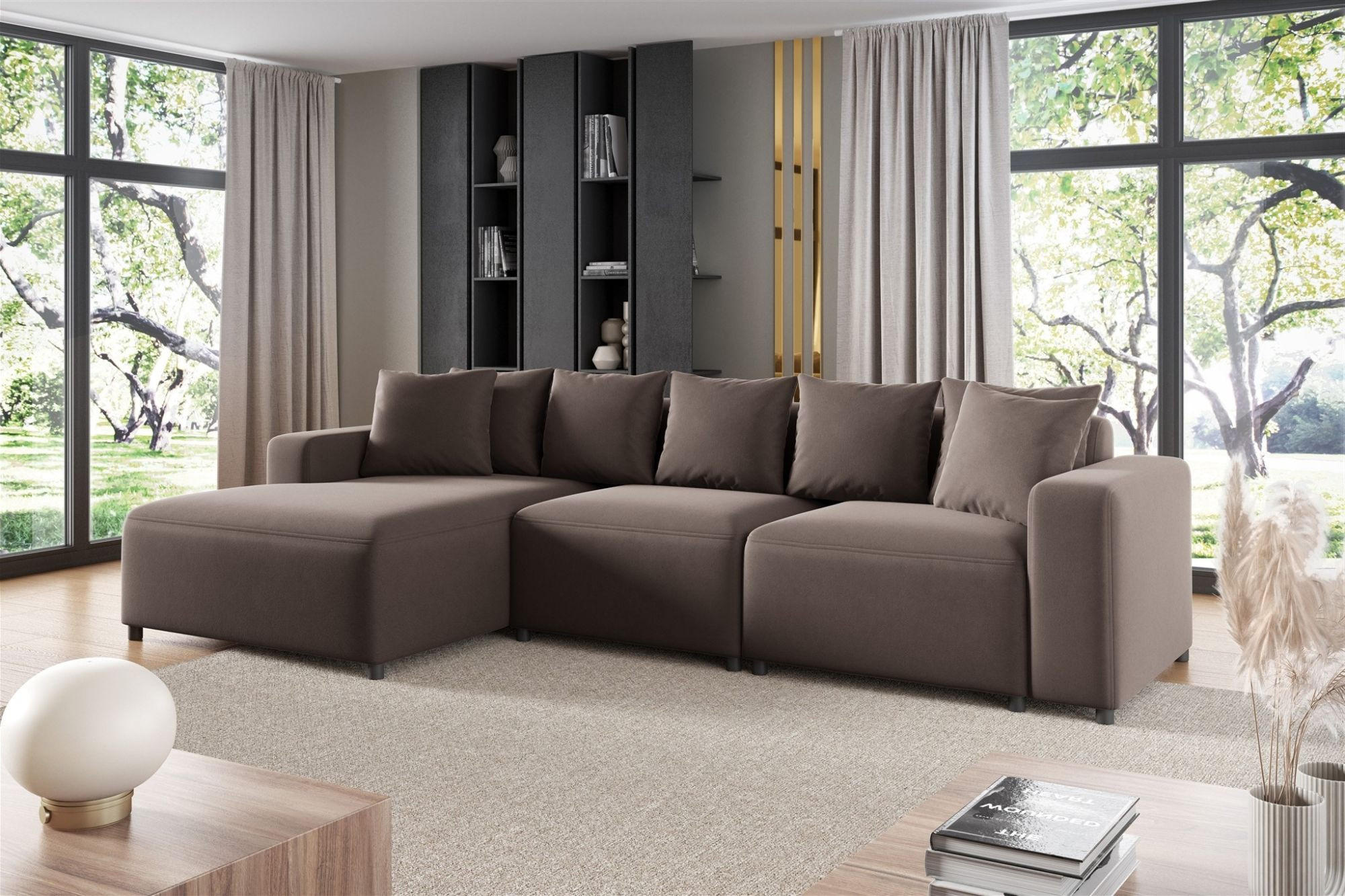 ECKSOFA Megan In Salvador - Braun, Holzwerkstoff/Textil (331/165cm) - Fun Möbel