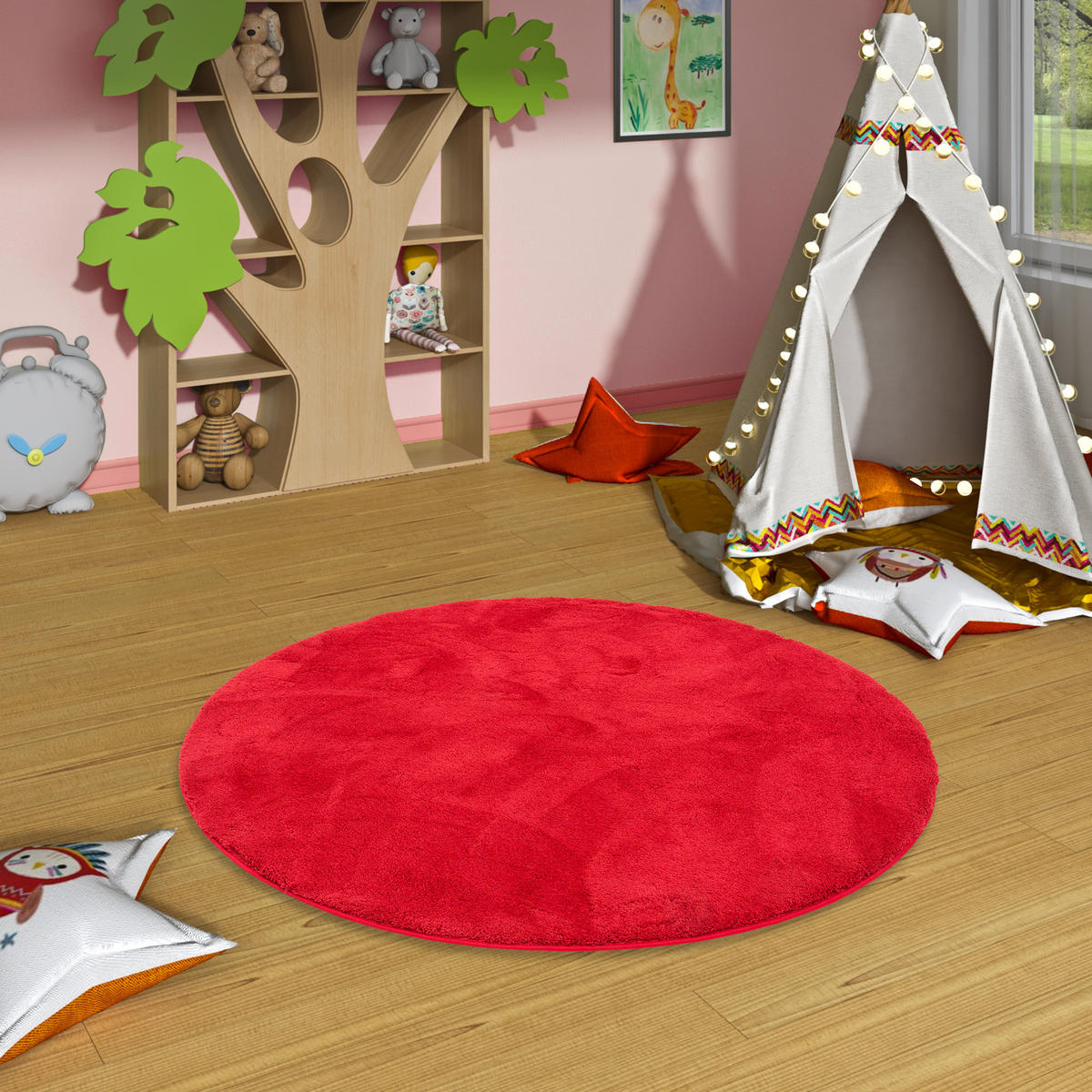 SUPER SOFT KINDER HOCHFLOR TEPPICH SILKY KIDS RUND - Rot, Textil (200/200cm) - Pergamon