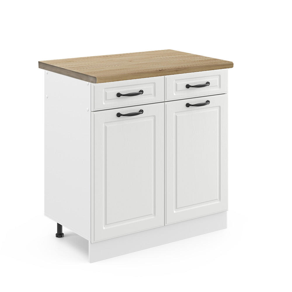 KÜCHENUNTERSCHRANK R-Line Weiß Landhaus 80 cm, AP Eiche - Weiß, Holzwerkstoff (80/81.6/60cm) - Vicco