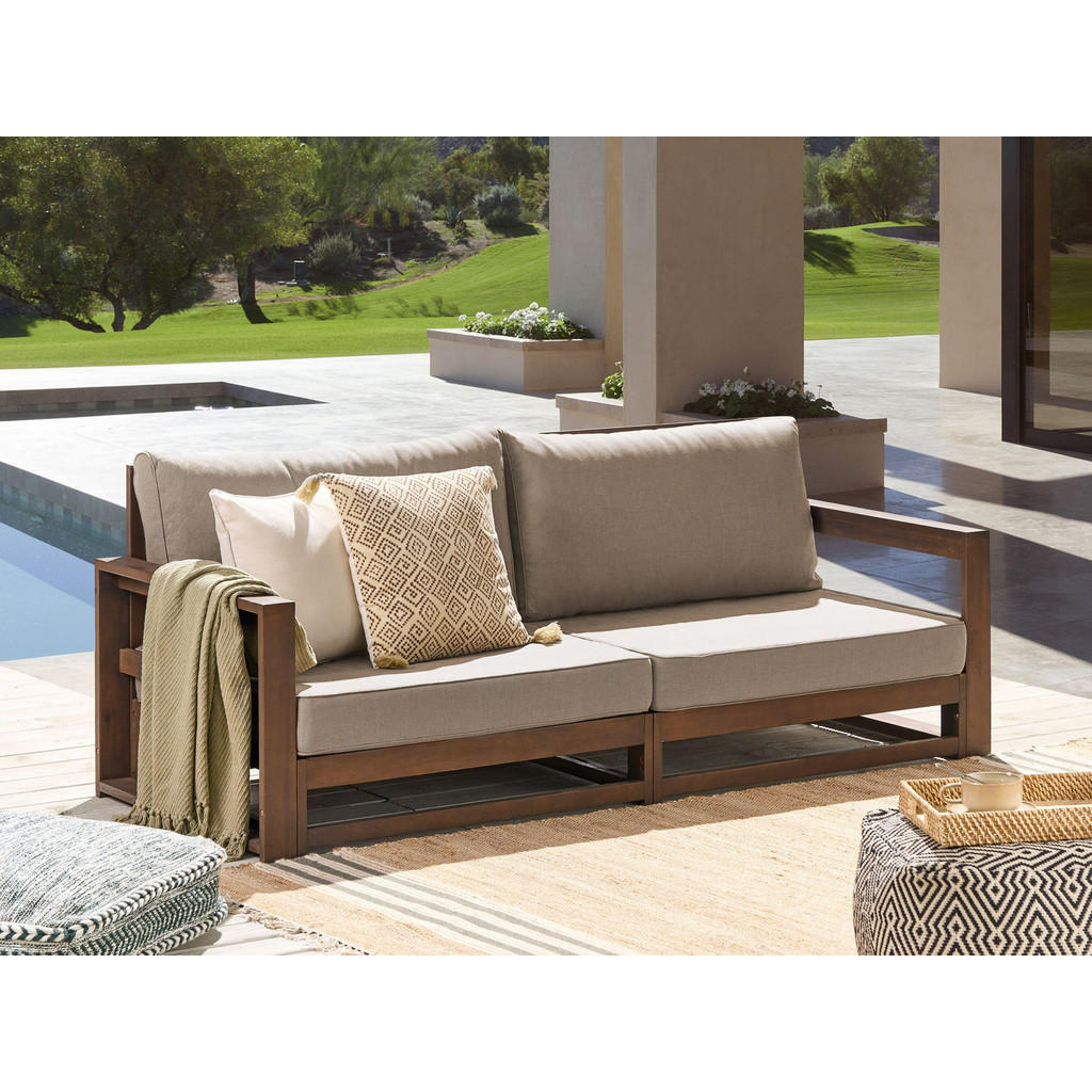 Thumbnail - Beliani Gartensofa, Dunkelbraun, Grau, Beige, Holz, 2-Sitzer, 184x72x75 cm, FSC 100%, Loungemöbel, Gartensofas