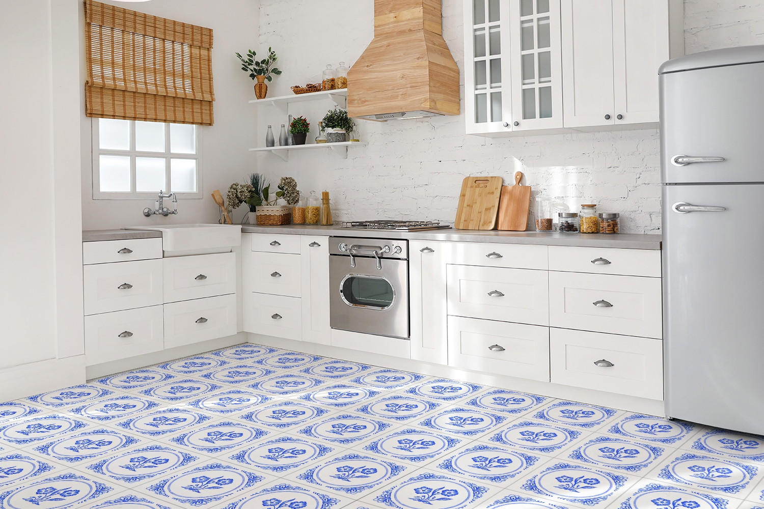 FLIESENAUFKLEBER 9 Stück 30x30 cm selbstklebend Azulejos-Blume - Blau, Textil (30/1.6/30cm) - TULUP
