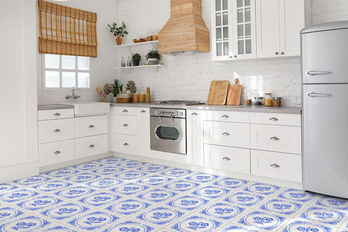 FLIESENAUFKLEBER 9 Stück 30x30 cm selbstklebend Azulejos-Blume - Blau, Textil (30/1.6/30cm) - TULUP