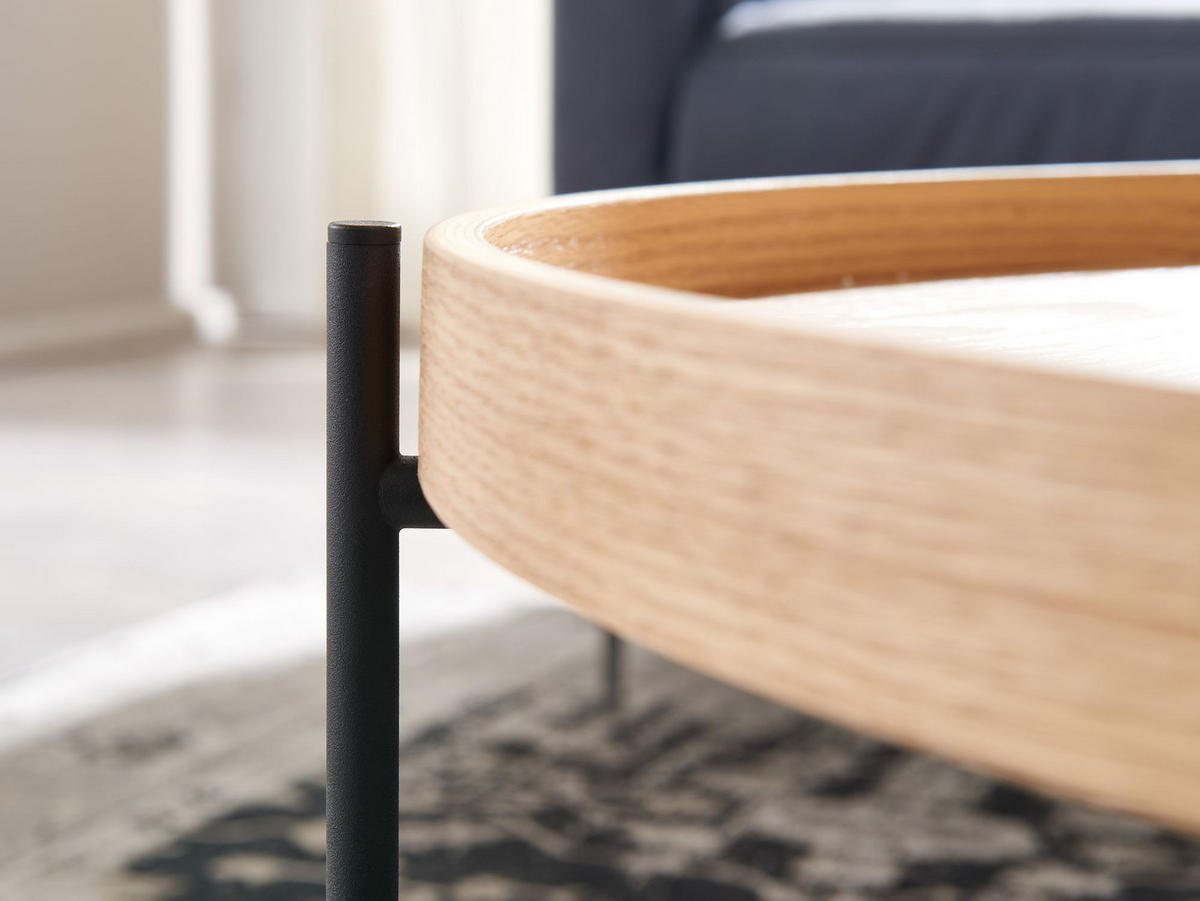 COUCHTISCH Eichenholz Furnier mit stabilem Metallgestell, Modernes zeitloses Design - Schwarz/Braun, Holz/Metall (78/78/40cm) - KADIMA DESIGN