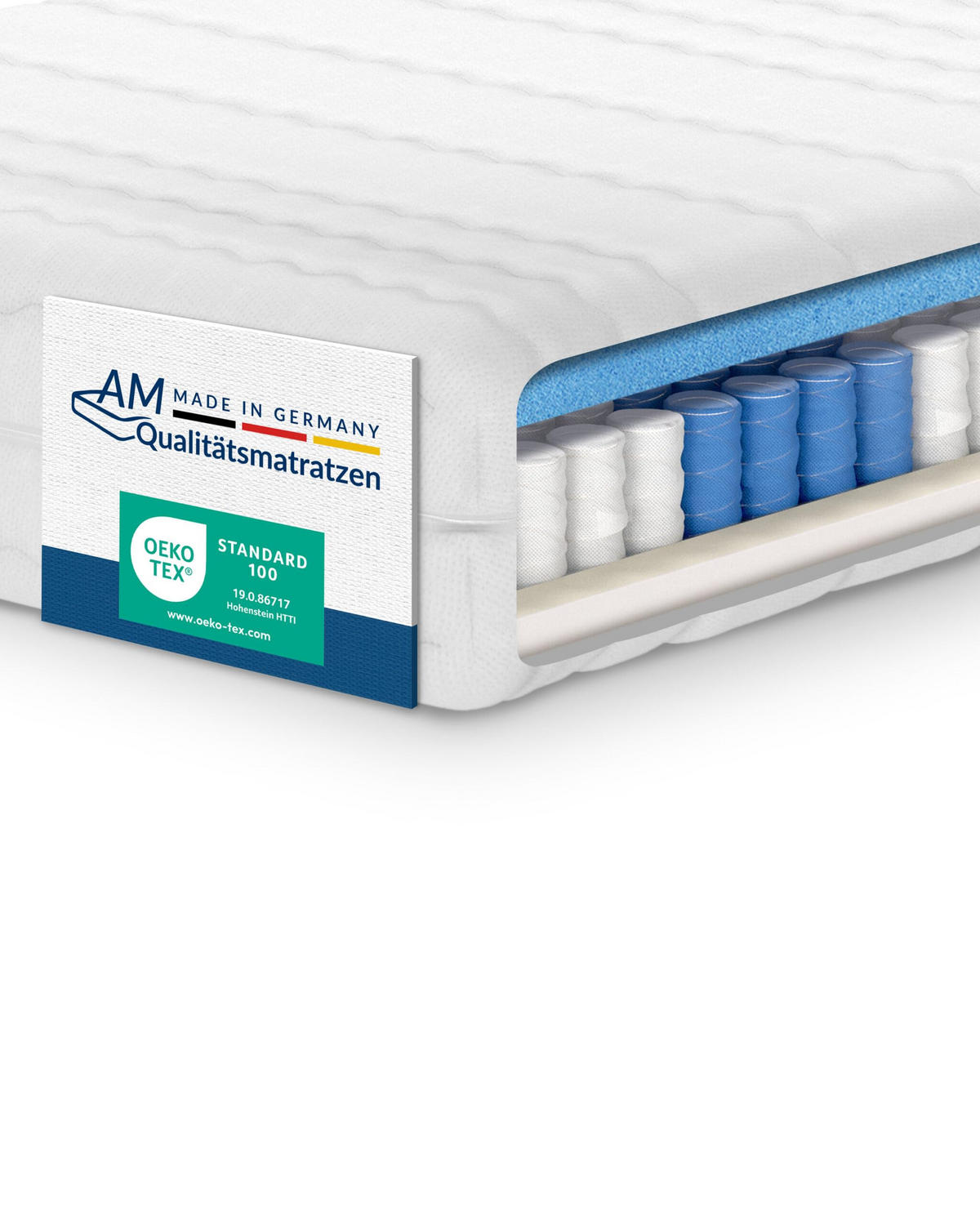 TASCHENFEDERKERNMATRATZE 200/200 cm H3 - 20cm Höhe & Toledo Bezug - Weiß, Textil (200/200cm) - AM Qualitätsmatratzen