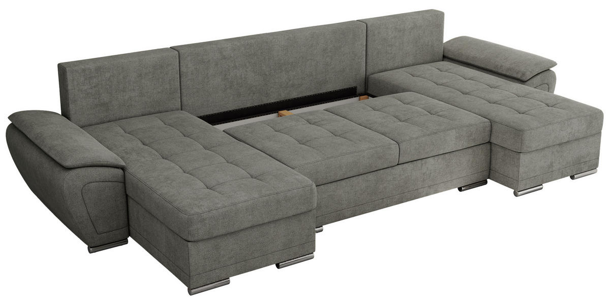 WOHNLANDSCHAFT UMBRIA U Grau Stukture - Grau, Textil/Metall (336/85/157cm) - MKS