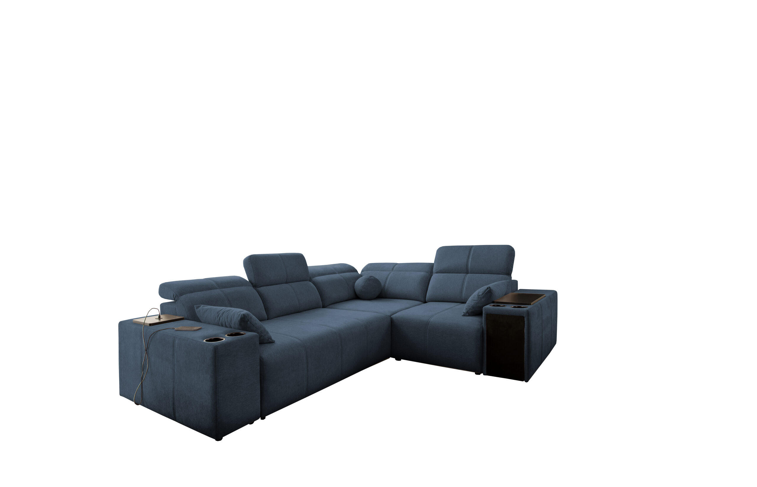 ECKSOFA Mit Schlaffunktion USB Und Verstellbarer Rückenlehne Mindy II Blau Rechts - Blau, Holz/Textil (288/219cm) - Kaiser Möbel