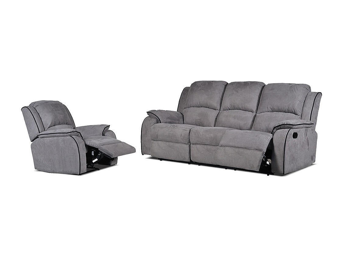 COUCHGARNITUR mit Sessel - 4 Personen - Stoff, Stoff - Grau - HERNANI - Grau, Textil (210/99/96cm) - Vente-Unique
