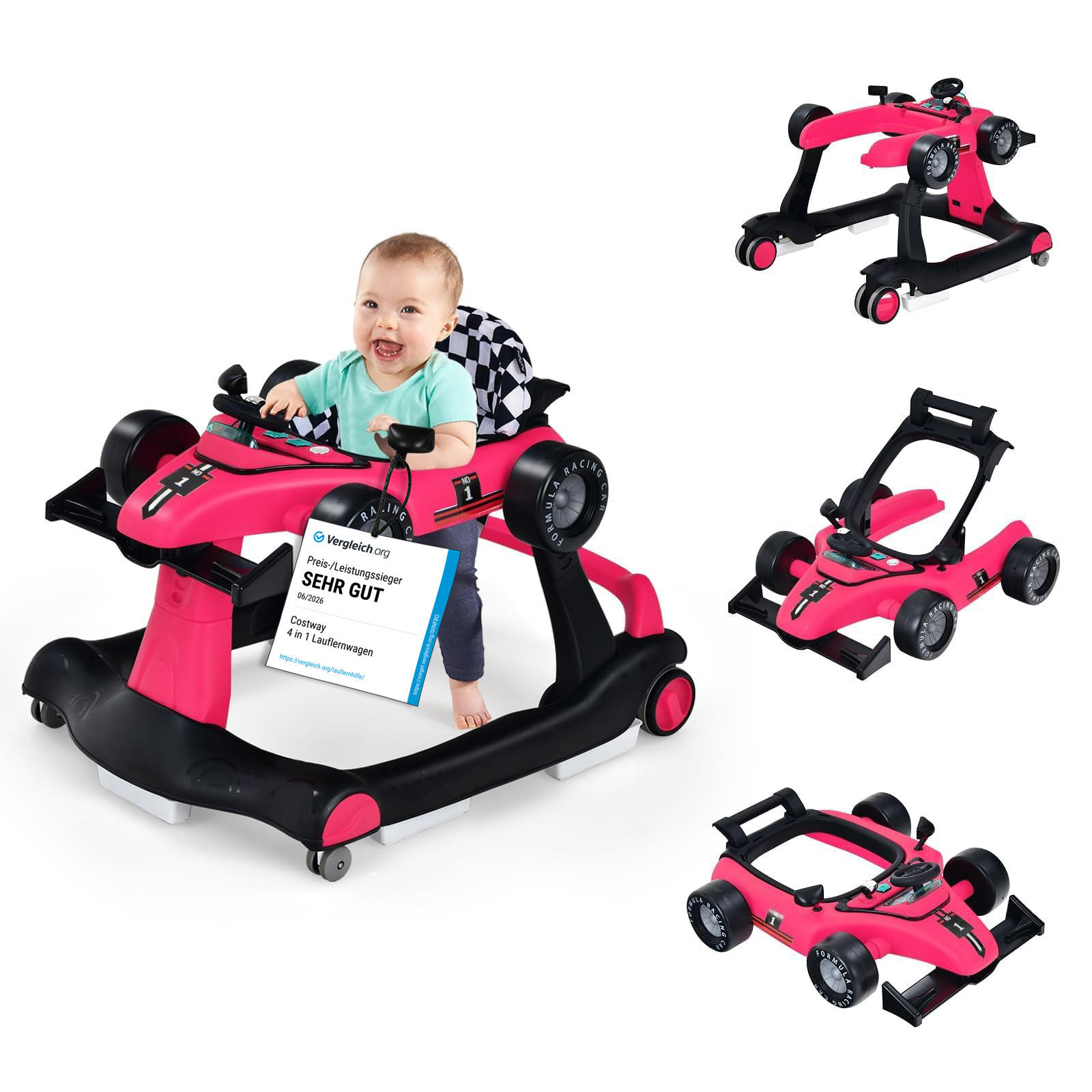 LAUFLERNWAGEN Pink - Pink, Kunststoff (64/56/73cm) - COSTWAY