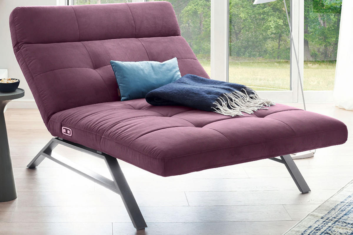 LIEGE MIT MOTORISCHER RELAXFUNKTION AMERIVA Violett Velvet Relaxfunktion - Silberfarben/Violett, Textil (120/110/158cm) - KAWOLA