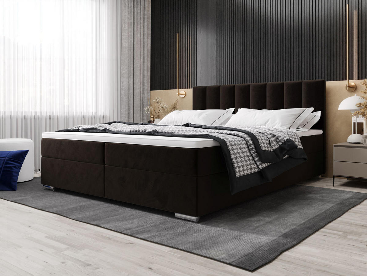 BOXBETT ZILANO 2 mit Matratze H3 und Topper 180x200 Itaka 41 - Dunkelbraun, Holz/Textil (180/200cm) - Bedante