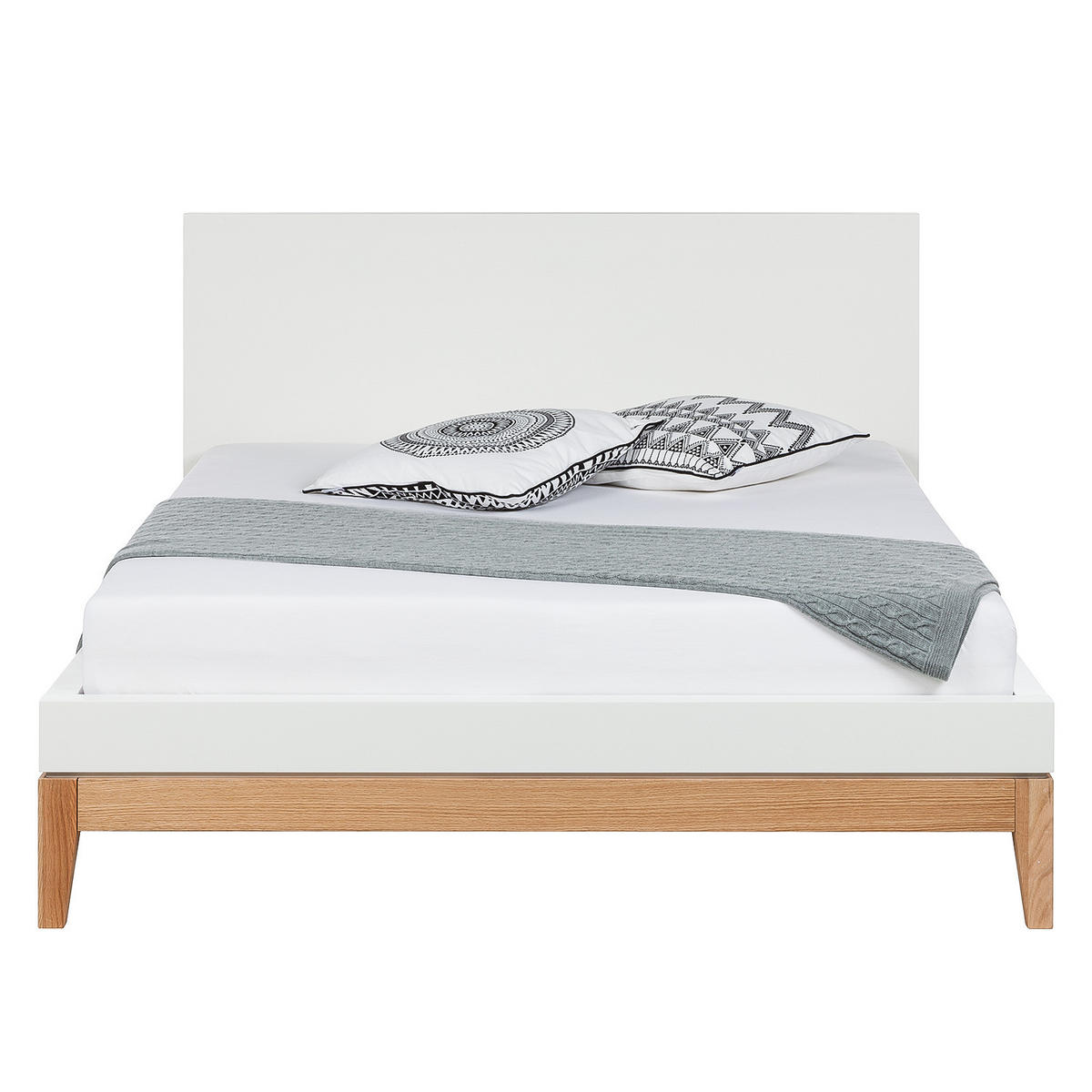 BETT - Höhe 96 cm - Beige/Weiß, Eichenholz/Holzwerkstoff (140/200cm) - home24