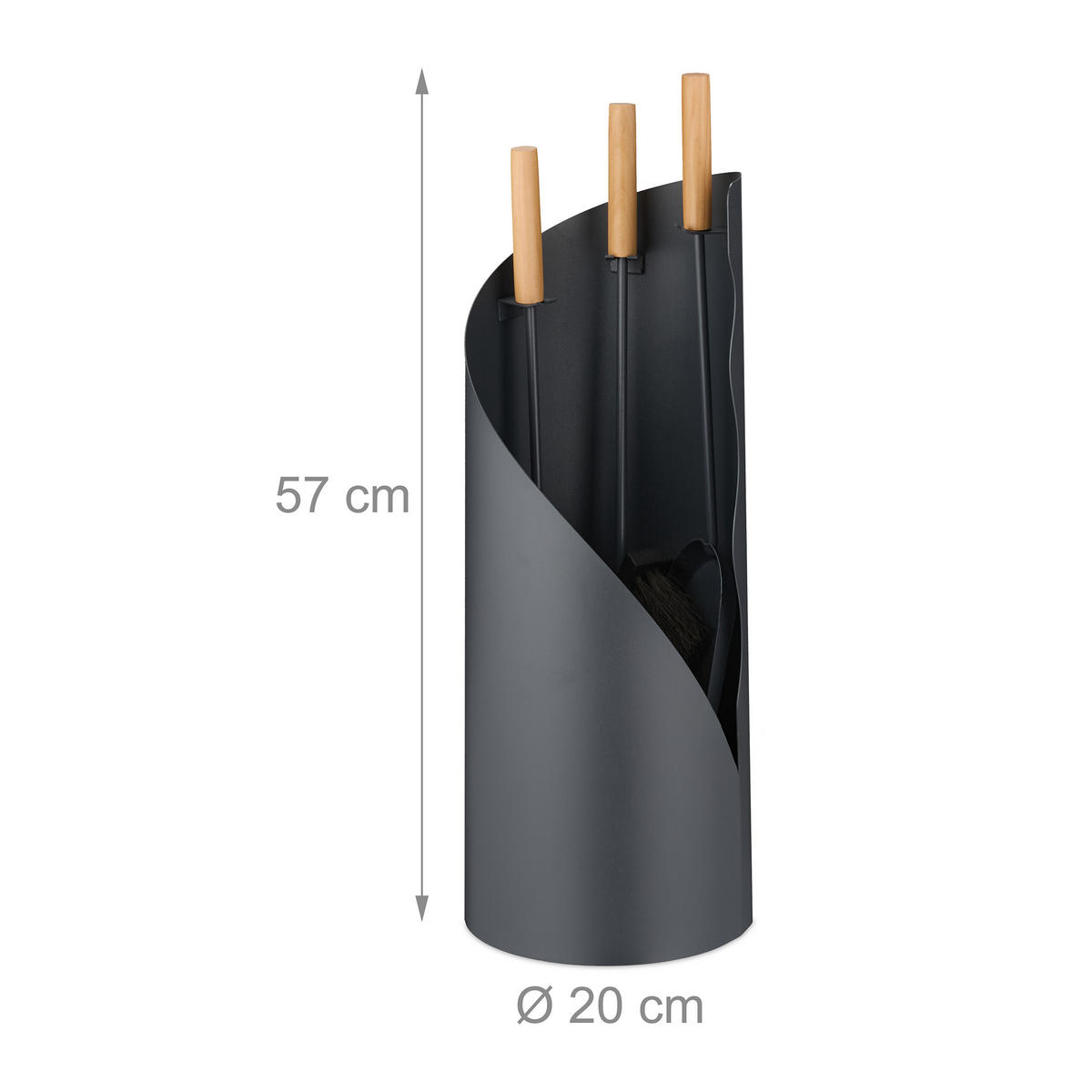 KAMINBESTECK-SET 4-tlg. - Grau, Holz/Metall (20/57/20cm) - Relaxdays
