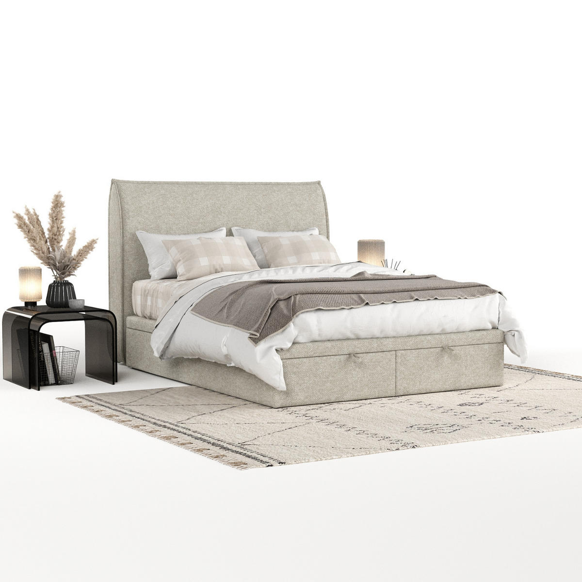 POLSTERBETT Tuvalu mit Stauraum 140/200 cm Beige im Alta Stoff - Beige/Schwarz, Holz/Holzwerkstoff (140/200cm) - AltaBeds