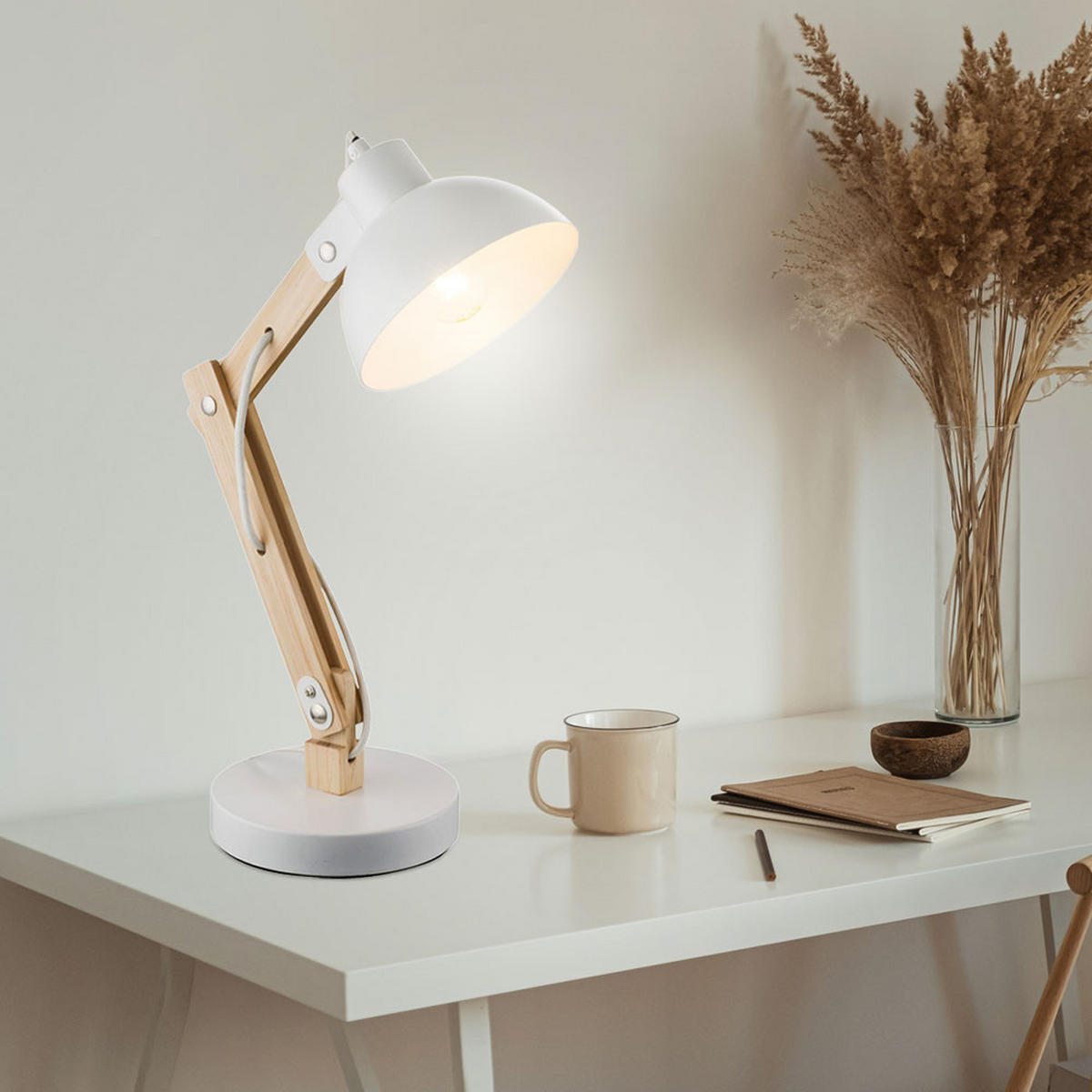 TISCHLEUCHTE Holz Weiß natur - Weiß, Holz (31/16/42.5cm) - Globo Lighting