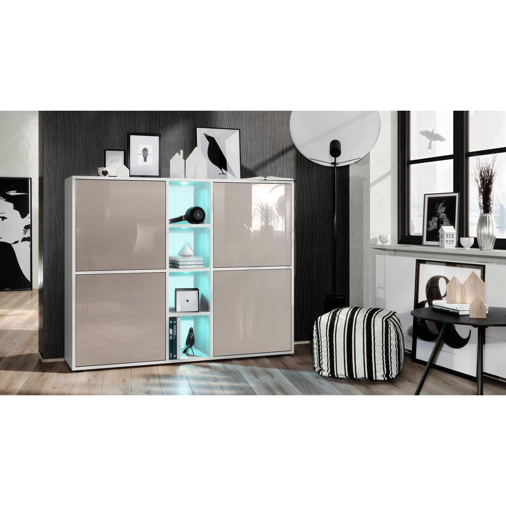 Thumbnail - Vladon Highboard, Sand, Holzwerkstoff, 130.5x105.5x35.5 cm, Wohnzimmer, Kommoden & Sideboards, Highboards