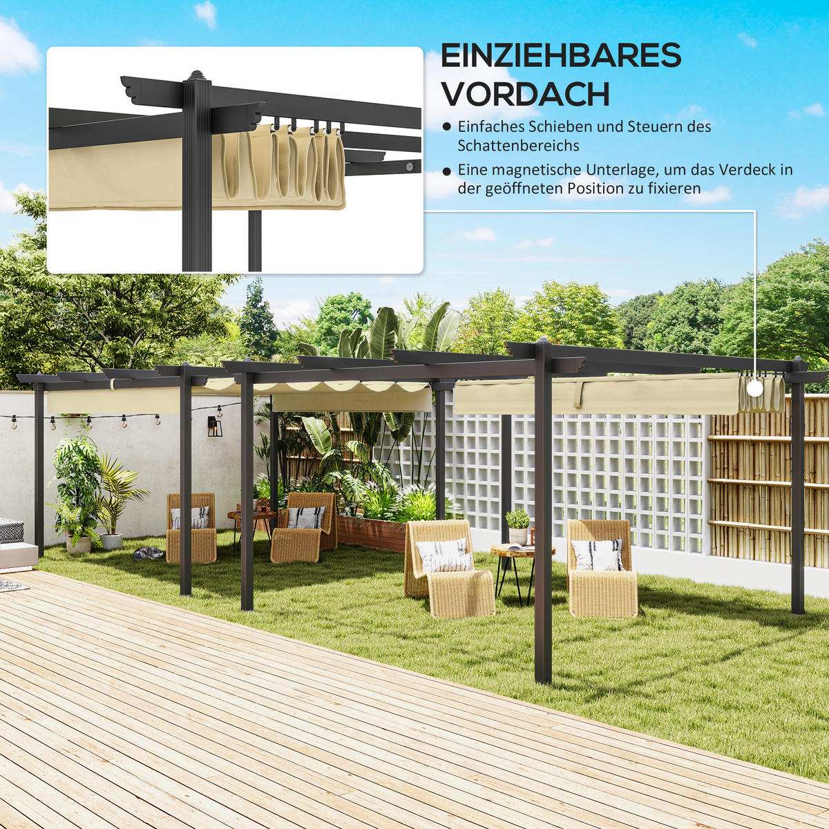 PERGOLA aus Aluminium ca. 4x4m - Beige, Metall (390/223/390cm) - Outsunny