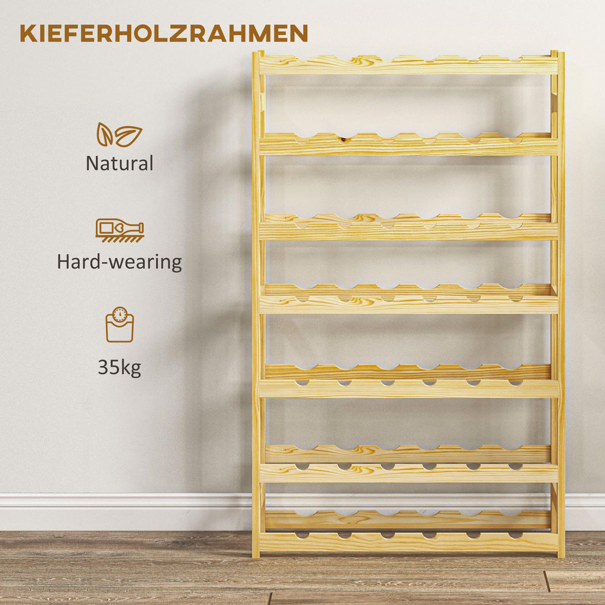 WEINREGAL, Kiefernholz, Naturholz - Naturfarben, Holz (25/102/63cm) - HOMCOM