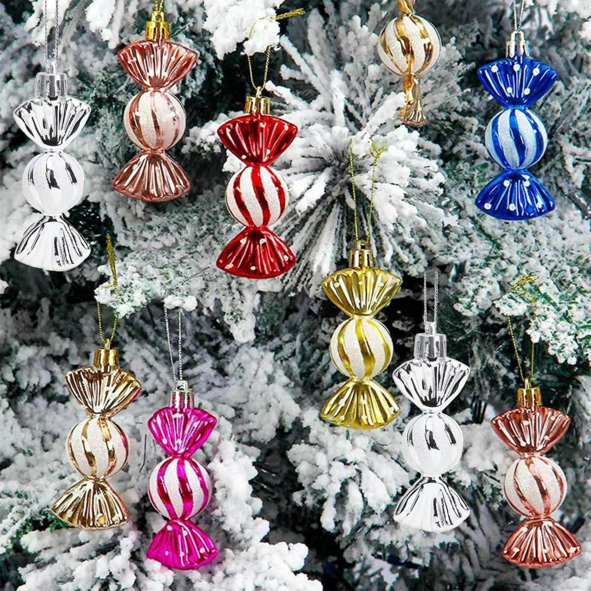 WEIHNACHTSBAUMSCHMUCK 18-teiliges Set Zuckerstangen & Kugeln Silber Weiß - Silberfarben, Kunststoff (5/3/14cm)