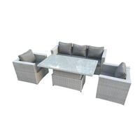 GARTENSOFA SET mit höhenverstellbarer Tisch Polyrattan Helles Grau 5-Sitzer - Hellgrau, Metall - Fimous