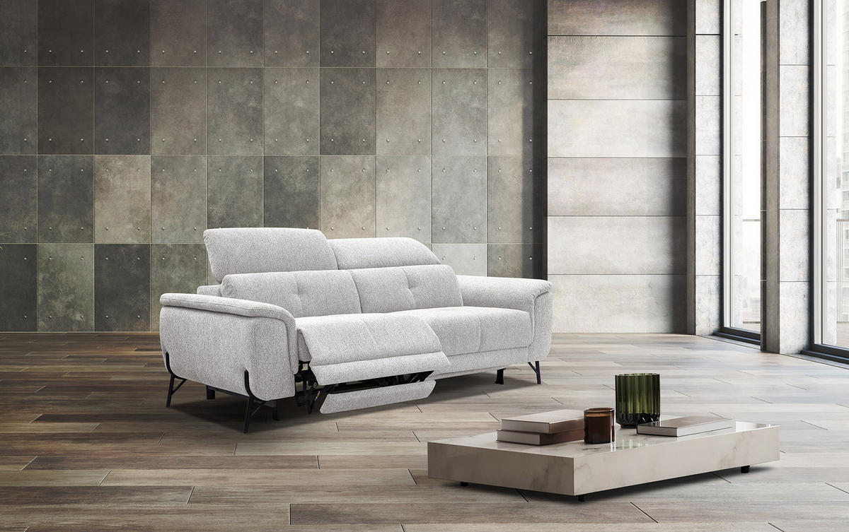 SOFA AVENA 3-Sitzer mit 2 Relaxfunktionen, hellgrau - Hellgrau, Holzwerkstoff/Textil (204/80/108cm) - Courtois Laville