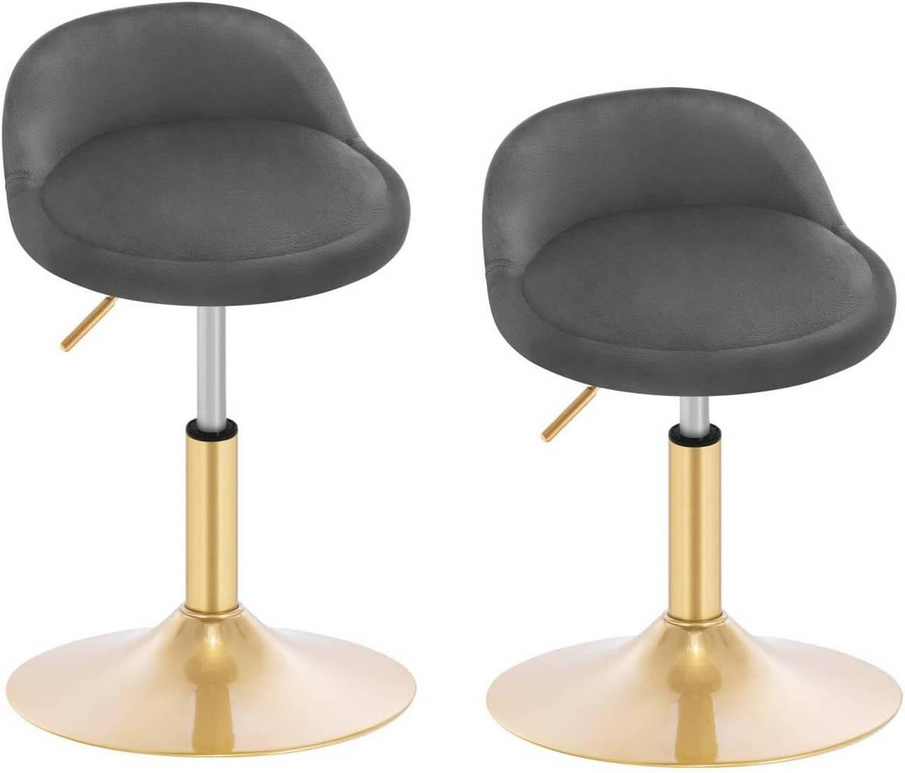 BARHOCKER 2er Set Drehhocker, Samt, Dunkelgrau+Gold - Dunkelgrau/Goldfarben, Kunststoff/Textil (38.5/49.5/43cm) - Woltu