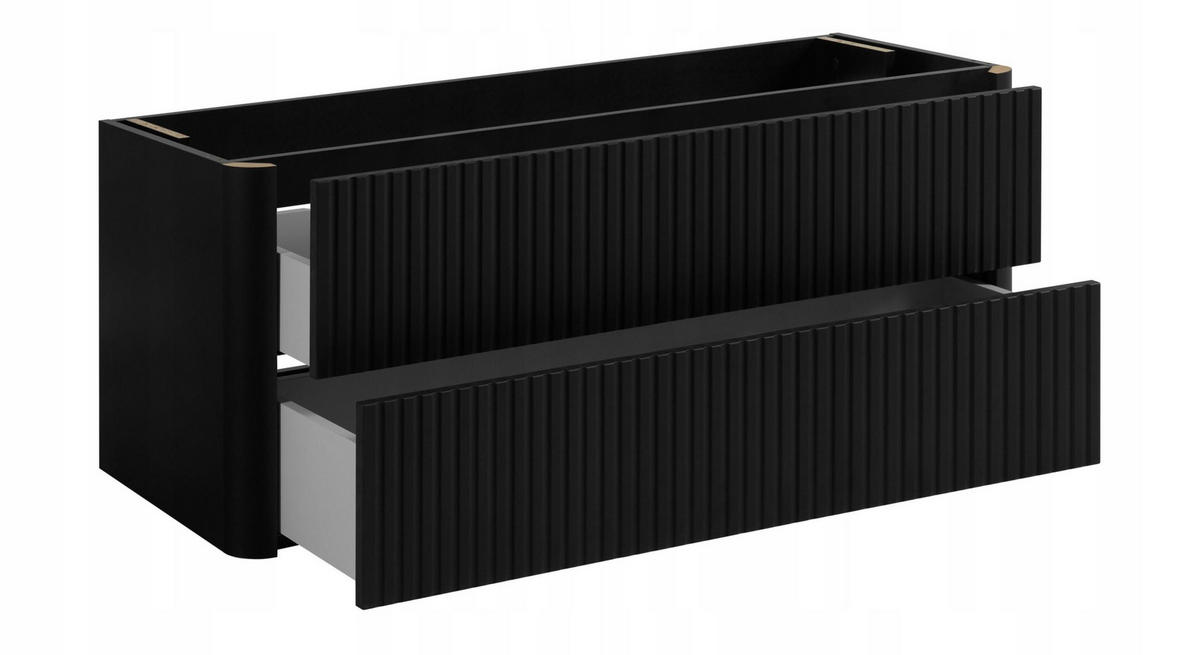 WASCHBECKENUNTERSCHRANK LINEA hängend geriffelt Schwarz matt 120/48/44 cm - Schwarz, Holzwerkstoff (120/48.4/43.7cm) - Rodan