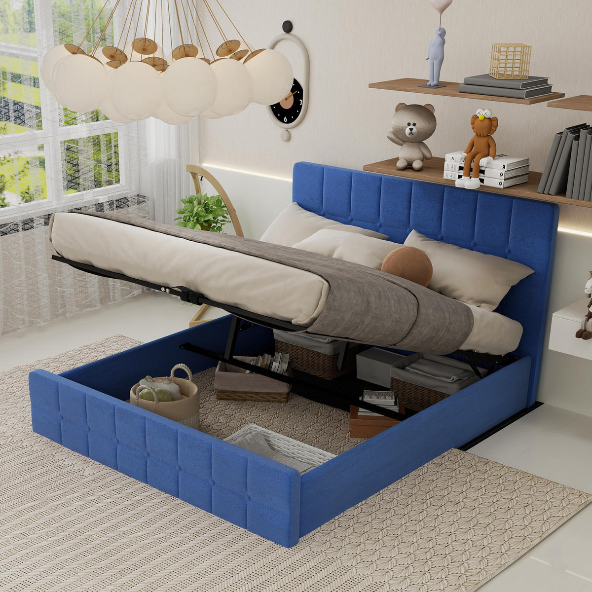 STAURAUMBETT 160/200 cm DE-35403 mit Staufach Blau - Blau, Metall (160/200cm) - ComfortXL