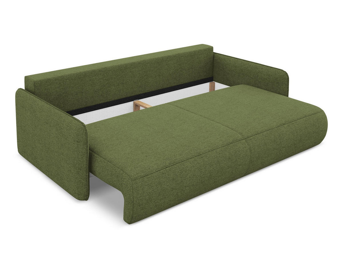 3-SITZER SOFA mit Schlaffunktion Chenille Stoff Grün - Dunkelgrün/Schwarz, Kunststoff/Textil (216/86/105cm) - Makamii