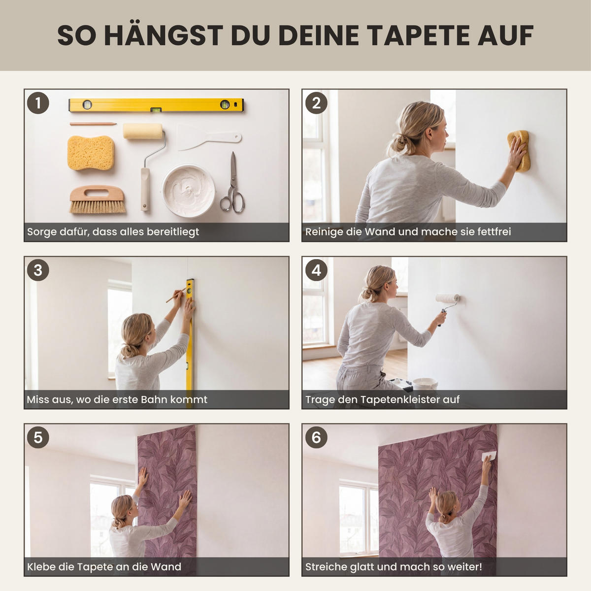 TAPETE - Blätter - Muster - Lila - 100x240 cm - Altrosa, Papier (100/240cm) - OnlyWow