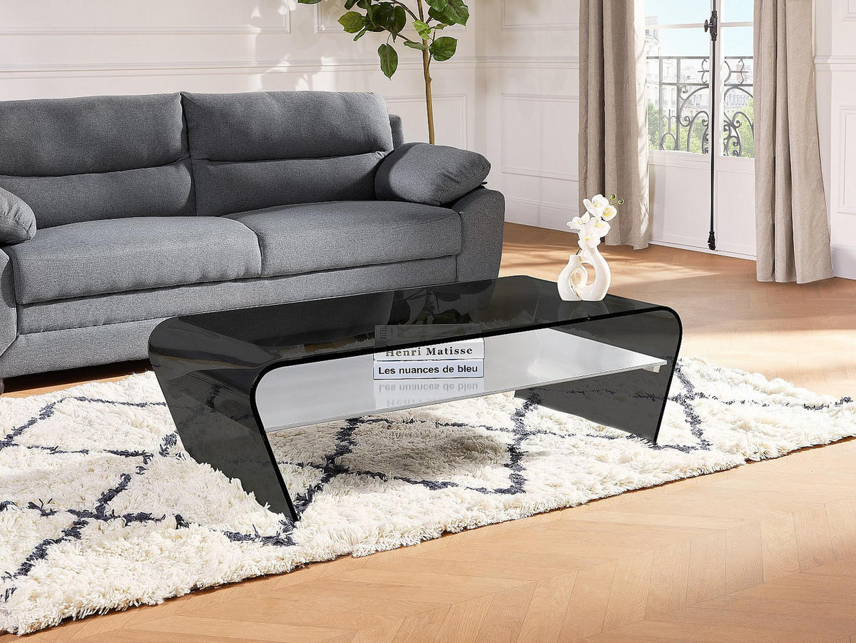 COUCHTISCH mit Ablage - Glas Design - Schwarz-Weiß - KELLY - Schwarz, Glas (120/60/37cm) - Vente-Unique
