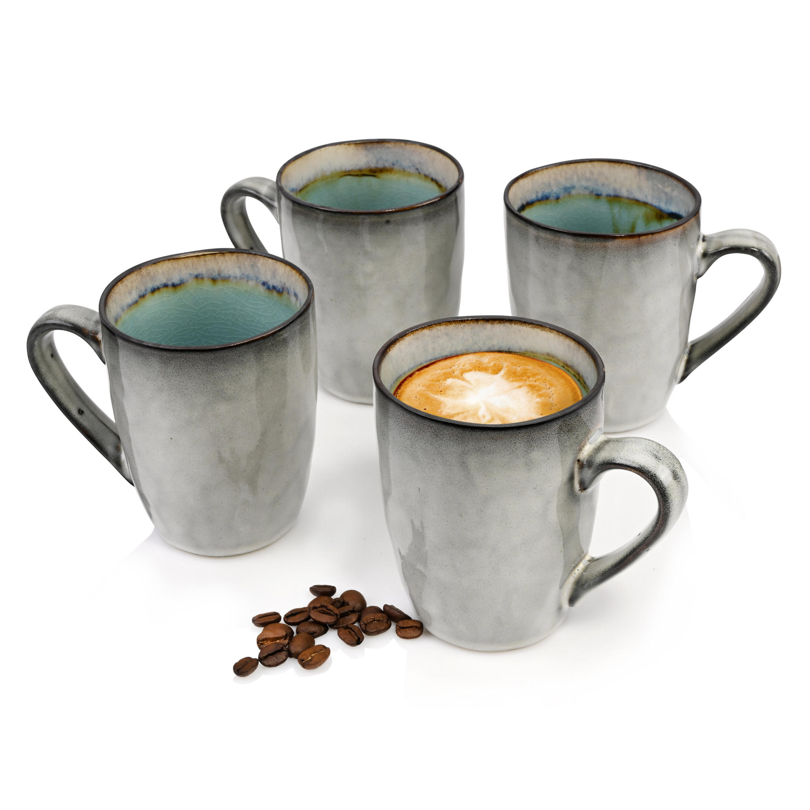 KAFFEEBECHER SET CAPRI - 4 teilig aus Steingut - Blau, Stein (0.35L) - Sänger
