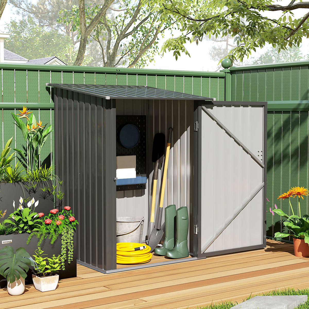GERÄTEHAUS aus Stahl, Gartenschrank abschließbar, für Balkon, Terrasse, Dunkelgrau - Dunkelgrau, Metall (103/160/100cm) - Outsunny