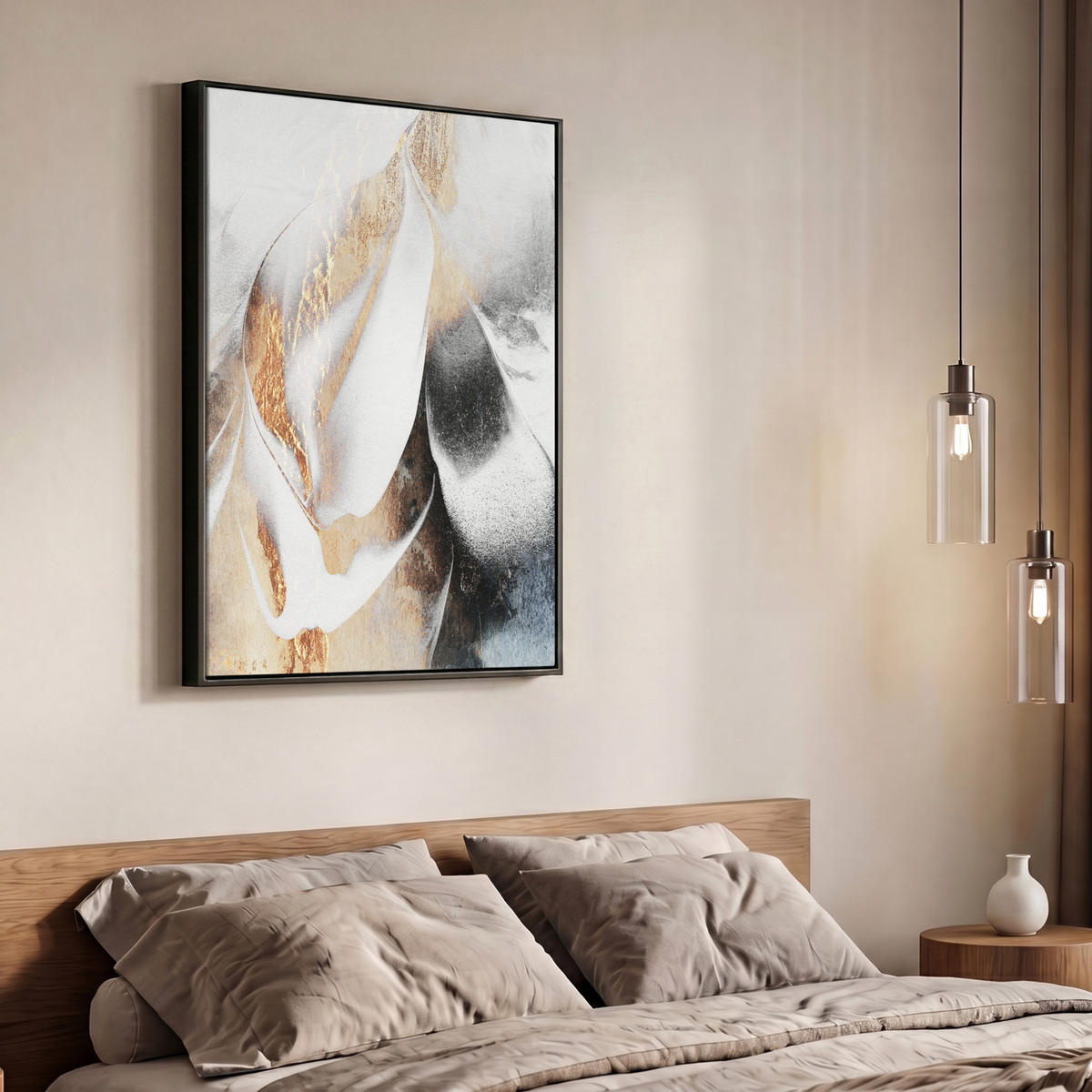 LEINWAND Bilder mit Rahmen - Luxus - Abstrakt - Gold - Weiß - 70x100 - Goldfarben, Textil (70/100cm) - MuchoWow