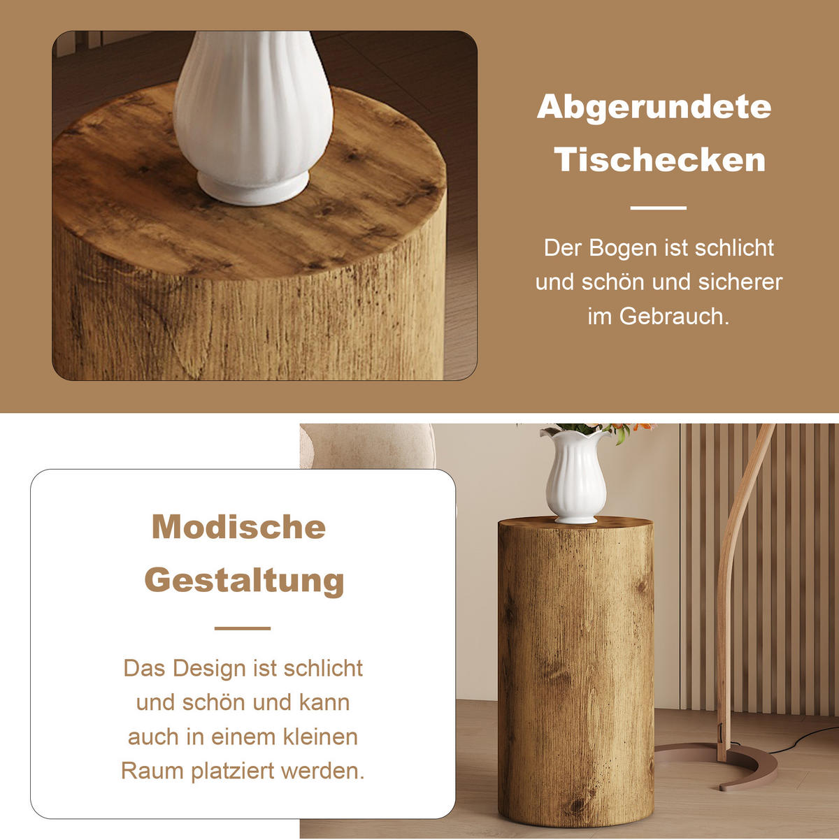 BEISTELLTISCH 30/30/55 cm aus MDF mit runder Tischplatte in Holzoptik, Holzfarben - Naturfarben, Holzwerkstoff (30/30/55cm) - Redom