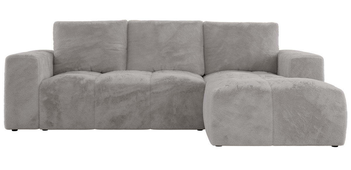 ECKSOFA MONIVA Hellgrau Plüsch - Rechts - Hellgrau/Schwarz, Textil (266/164cm) - MKS