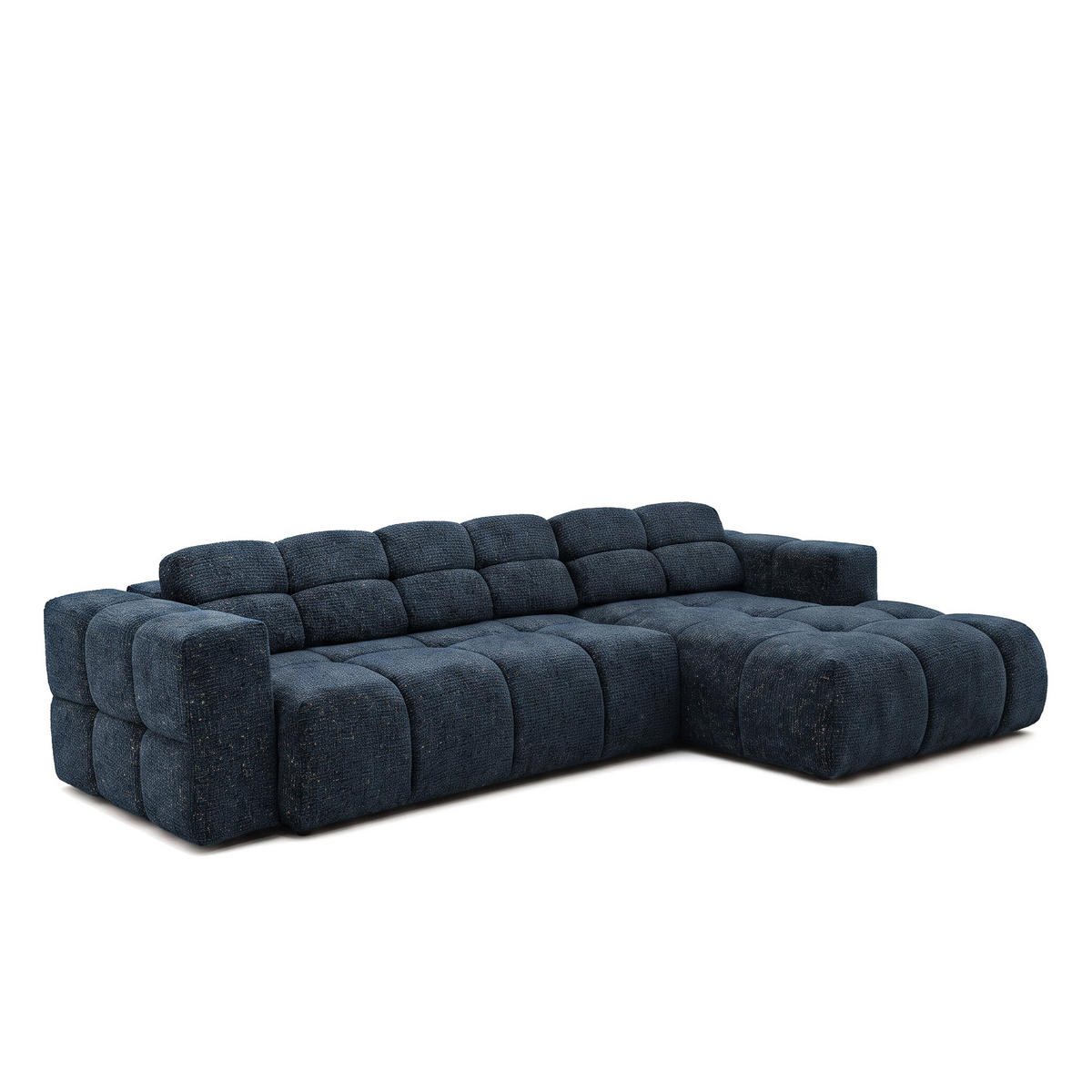ECKSOFA TENDER Rechts mit Schlaffunktion und Verstellbare Kopfstützen, Chenille dunkelblau - Schwarz/Dunkelblau, Holz/Kunststoff (176/315cm) - Muffo