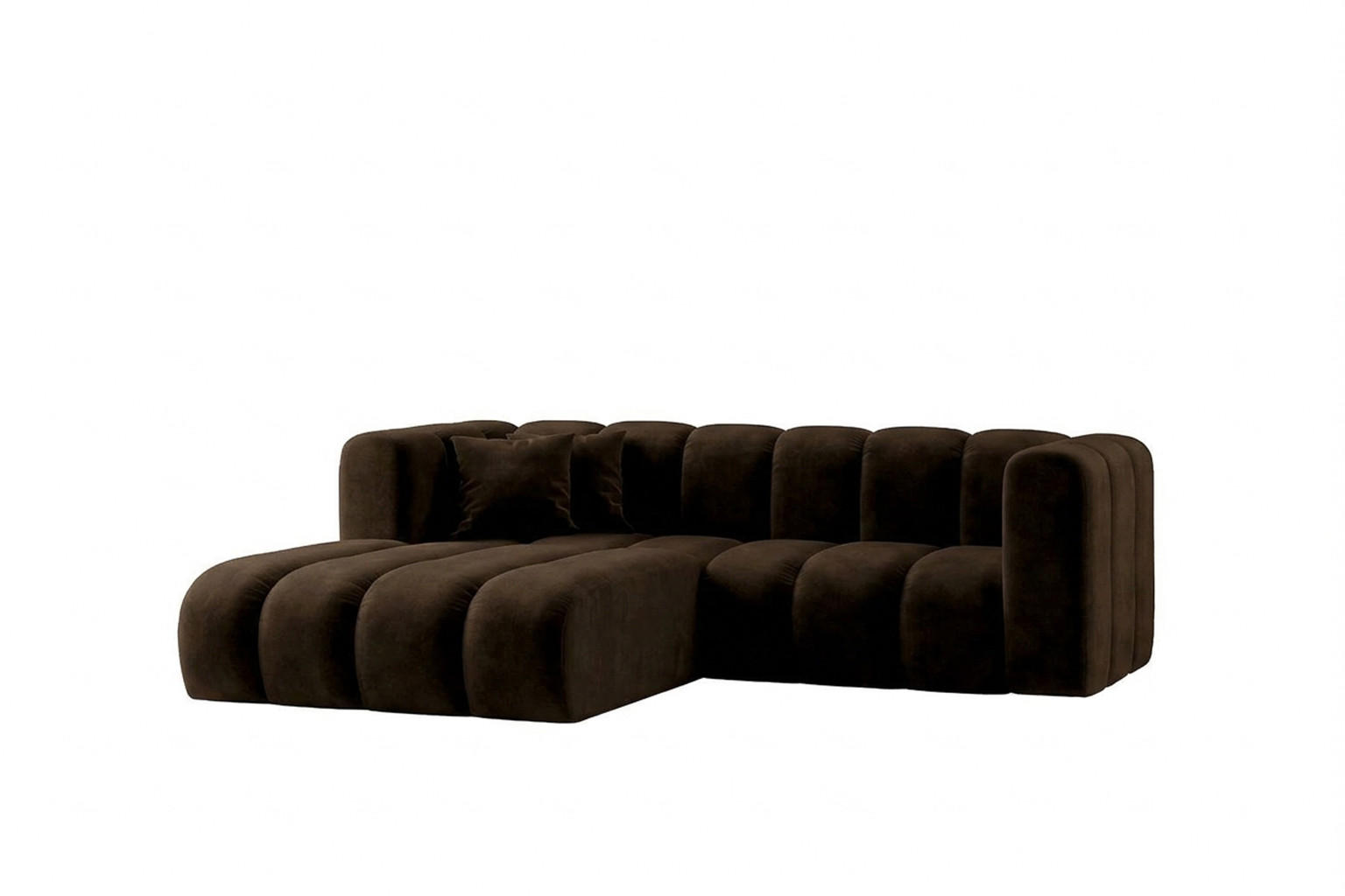 ECKSOFA Modulares In L-Form, Velvet-Stoff Riviera, Schokolade, Links, GRAND - Braun, Holz (227/179cm) - Kaiser Möbel