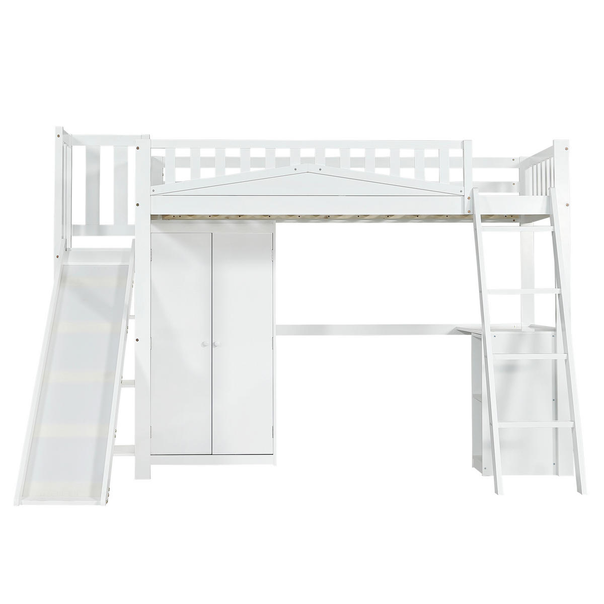 HOCHBETT 90/200 cm DE-02282, in Weiß, mit Rutsche, Tisch und Kleiderschrank - Weiß, Holz/Holzwerkstoff (90/200cm) - ComfortXL