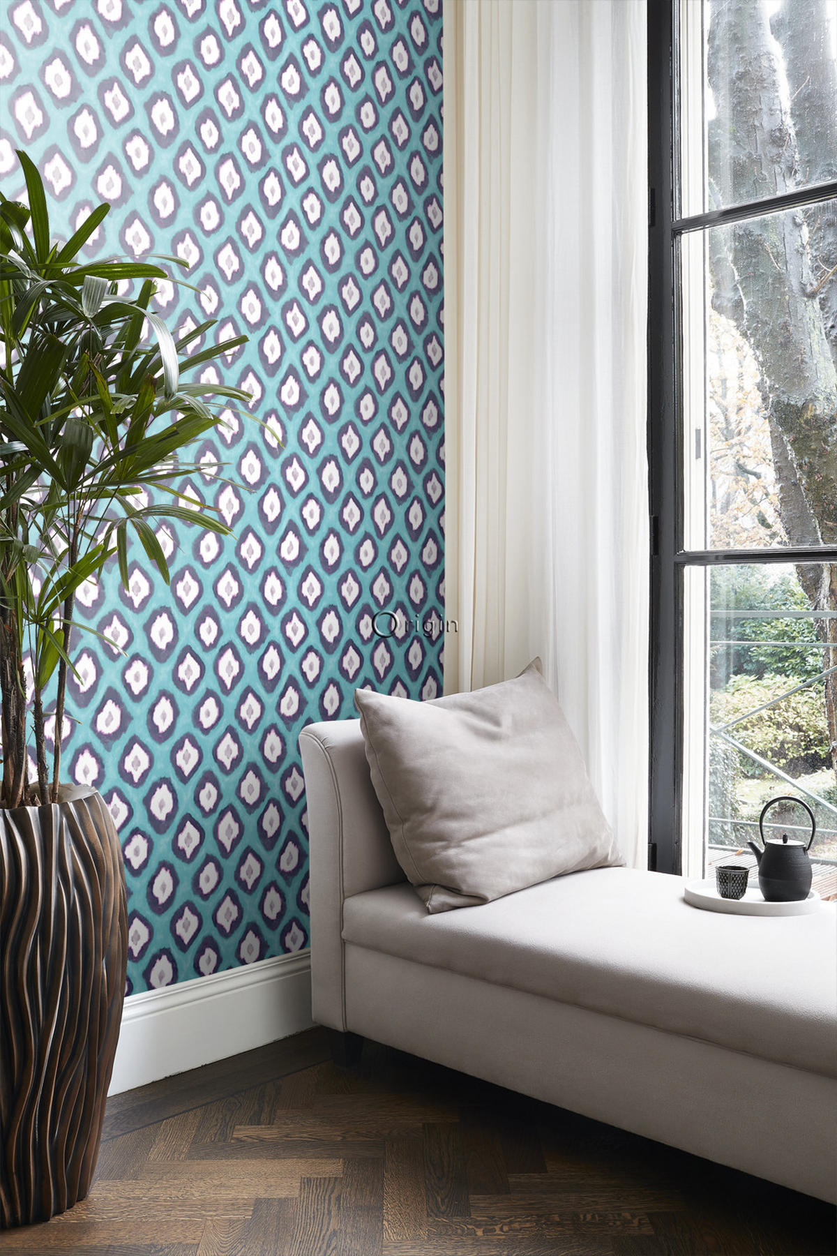 TAPETE Ikat-Motiv 53 cm x 10.05 m - Türkis, Papier (53/1000cm) - Origin Wallcoverings