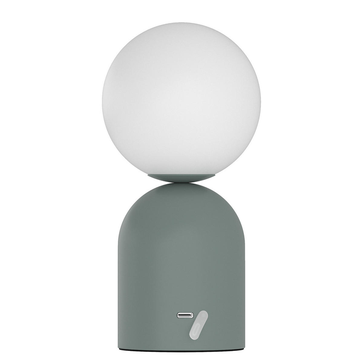 AKKU-TISCHLEUCHTE - Opalglas / Eisen - Weiß / Salbei - Weiß/Grün, Glas/Metall (10/10/21cm) - home24