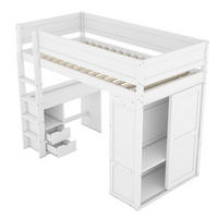 HOCHBETT 90/200 cm DE-04785, mit Kleiderschrank, Schreibtisch und Schubladen in Weiß - Weiß, Holz/Holzwerkstoff (90/200cm) - ComfortXL
