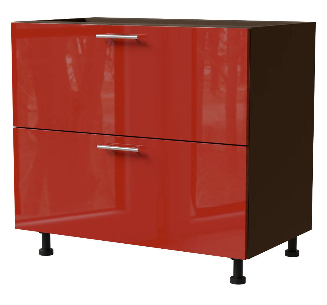SCHUBLADENUNTERSCHRANK Brerra D2M/90 Korpus lava / Front RAL 3002 karminrot Hochglanz 90 / 50 / 82cm - Dunkelgrau/Rot, Holz/Holzwerkstoff (90/82/50cm) - Feldmann-Wohnen