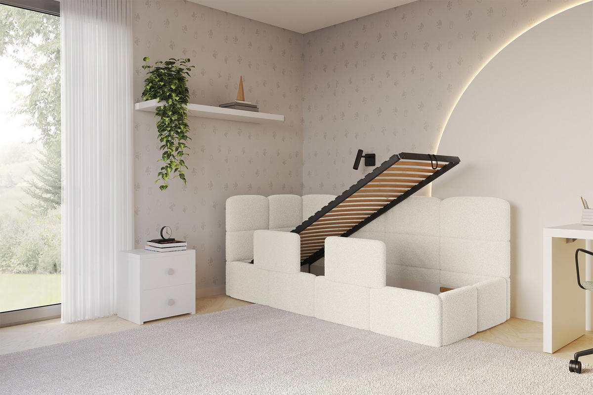 EINZELLBETT Jugendbett mit Bettkasten, Rechts - KIVY 100x200 Beige - Creme, Holzwerkstoff/Textil (100/200cm) - ALTDECOR