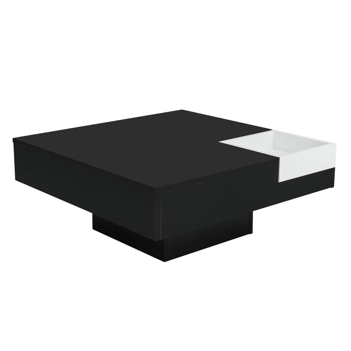 COUCHTISCH 72/72 cm mit LED-Beleuchtung und abnehmbarer Aufbewahrungsbox - Schwarz, Holzwerkstoff (72/72/30cm) - BEAOK