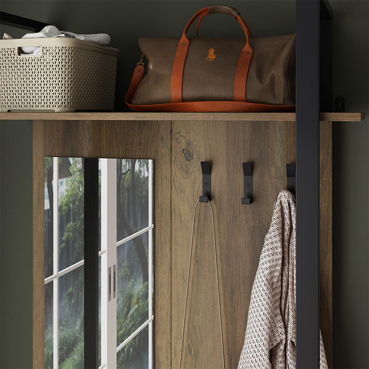 GARDEROBE Livi Anthrazit 90 x 215 cm mit Hacken und Spiegel - Anthrazit, Holzwerkstoff (90/215/35cm) - Vicco