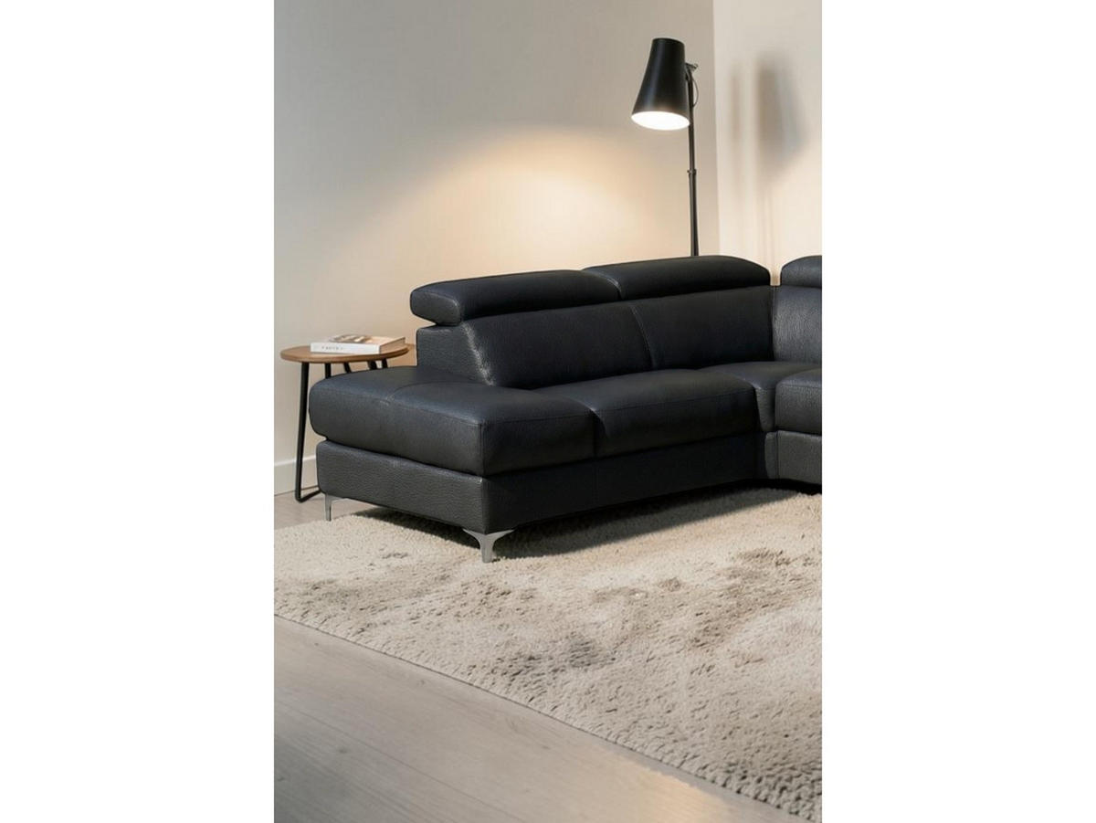 ECKSOFA Avenger Echtleder mit 1 x Relaxfunktion Schwarz - Schwarz, Leder/Metall (224/81/271cm)