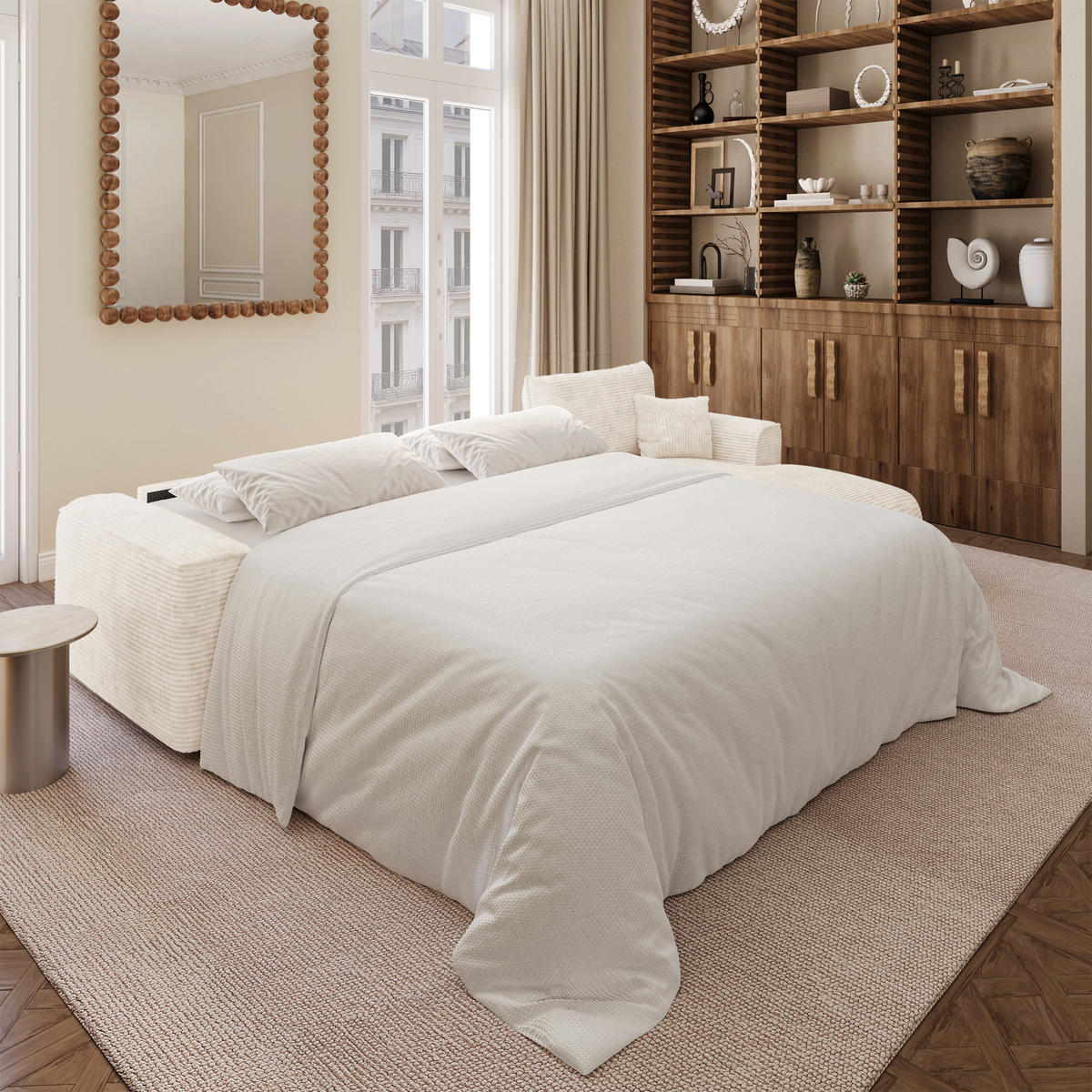 ECKSOFA rechtwinklig COMO Cord Creme 300cm - Creme, Textil (300/165cm) - Premium Interiors
