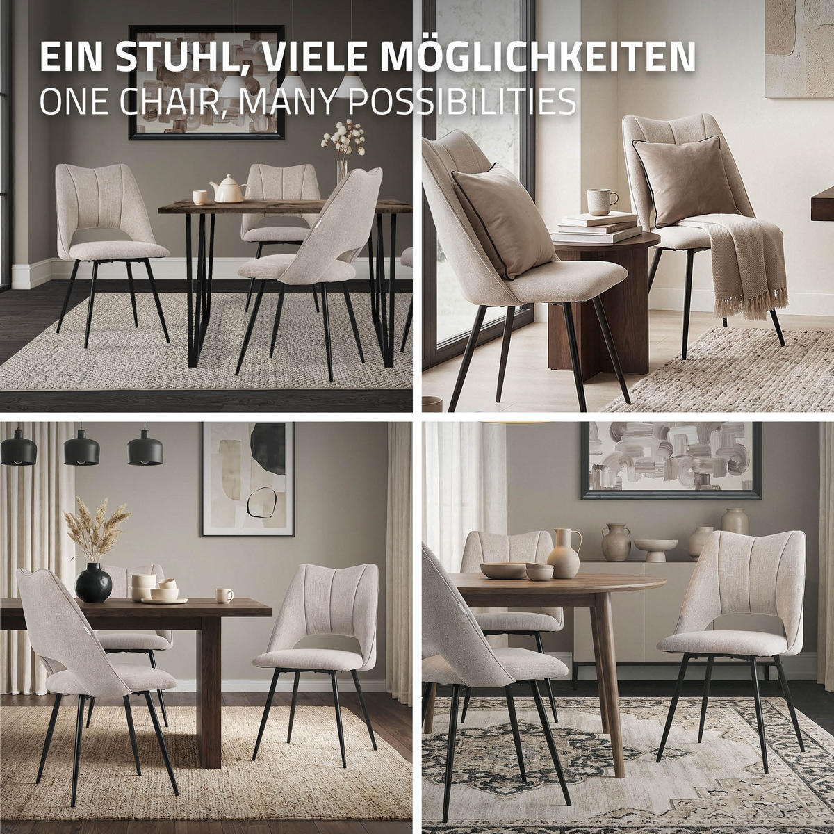 ESSZIMMERSTUHL Beige 4er Set - Beige/Schwarz, Textil/Metall (53/89/57cm) - ML-DESIGN