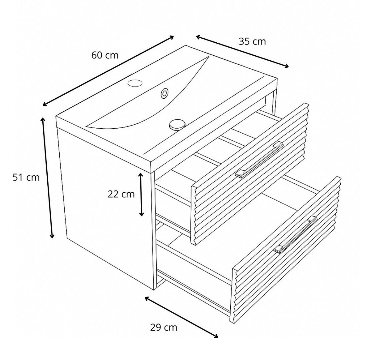 BADMÖBEL-SET Etna 3 Teile Schwarz Matt - 60 x 35 x 51 cm - Schwarz, Holz (60/53/35cm) - Badplaats